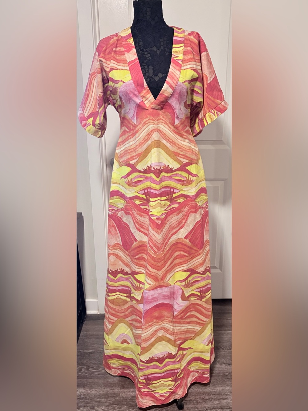 Andrea Iyamah Alyma Sunset-Print Kaftan Dress Size S/M New with Tags